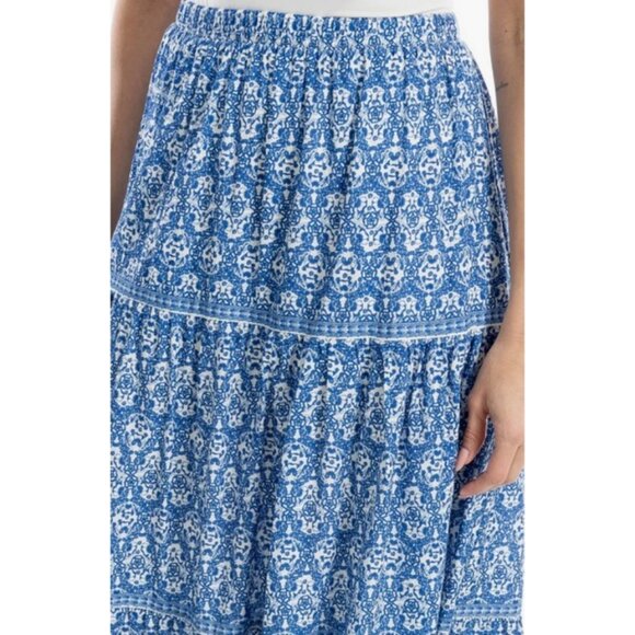 💕MAX STUDIO💕 Tiered Cotton Blend Maxi Skirt Blue White Paisley Panache XL NWT - Picture 4 of 4